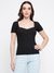 Black Ribbed Square Neck Short Sleeve Top