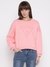 Pink Printed Crew Neck Full Sleeve Sweatshirt