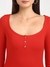 Red Ribbed Henley Neck Full Sleeves Top