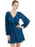 Blue Embroidered V-Neck Full Sleeves Wrap Dress
