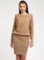 Beige Solid Boat Neck Dress