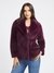 Wine Solid Shawl Collar Full Sleeves Faux Fur Jacket