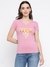 Pink Printed V-Neck Short Sleeve T-Shirt