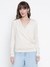 Women Off White Solid V Neck Top