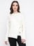 White Ribbed Round Full Sleeve Cardigan