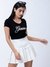 Black Embellished Round Neck Short Sleeves T-shirt