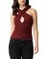 Maroon Self Design V-Neck Sleeveless Top