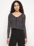 Black Self Design V-Neck Amira Shiny Yarn Cardigans