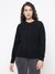 Serena Yarn Jet Black Cable Knit Round Neck Regular Fit Pullover Sweater