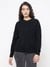 Serena Yarn Jet Black Cable Knit Round Neck Regular Fit Pullover Sweater