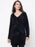 Talia Tender Chenille Jet Black Fuzzy Knit V-Neck Regular Fit Pullover Sweater