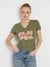 Women Olive Printed Round Neck Short Sleeves T-Shirt