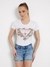 Women White Printed Round Neck Short Sleeves T-Shirt