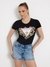 Women Black Printed Round Neck Short Sleeves T-Shirt