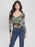 Green Floral Print Sweatheart Neck Top