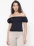 Cecilia Jet Black Solid Off Shoulder Regular Fit Off-Shoulder Top