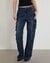 Women's Blue Cotton Solid Regular Fit Cargo Jeans