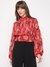 Call Me Cherry Floral Mock Neck Full Sleeve Pleated Top