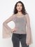 Fiamma Mesh Summer Clay Embellished Round Neck Regular Fit Sheer Top