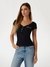 Black Solid V Neck Top