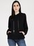 Women Black Solid Hooded Full Sleeves Pullover Style Sweatshirt