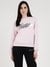 Women Pink Solid Round Neck Full Sleeves Pullover Style Sweatshirt