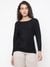 Leslie Basic Stretch Jet Black Embellished Graphic Round Neck Regular Fit Pullover Sweater