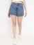 Women Blue Washed High-Rise Above Knee Denim Shorts