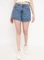 Women Blue Washed High-Rise Above Knee Denim Shorts