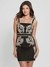 Women Jet Black Embroidered Mirabelle Reverse Stretch Satin Dress