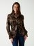 Guess Women's Umber Paisley Printed Spread Collar Full Sleeve Burnout Shirt