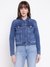 Guess Women Delya Trucker In Etosha Solid Spread Collar Regular Fit Denim Jacket