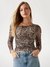 Guess Women's Phyton Natural Skin Printed Asymmetrical Full Sleeve Bernardette Slinky Mesh Top