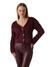 Guess Women's Red Noir Solid V-Neck Full Sleeve Tomiko Bow Aiko Yarn Cardigan