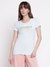 Guess Women Glitter Degrad Misty Teal Typography Round Neck Regular Fit T-Shirt