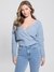 Guess Women's Blue Ribbed V-Neck Long Sleeves Sweater