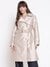 Guess Women Diletta Belted Cream And Irish Comb Jacquard Lapel Collar Regular Fit Trench Coat