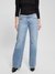 Guess Women's Blue Solid Mid-Rise Straight Leg Jeans