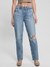 Blue Solid Mid-Rise Straight Leg Jeans