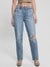 Blue Solid Mid-Rise Straight Leg Jeans
