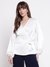 Guess Women Ava Satin Cream White Solid V-Neck Regular Fit Wrap Top