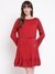Guess Women Ilenia Pleat Bohemian Red Solid Boat Neck Regular Fit Tiered Dress