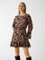 Brown Printed Boat Neck Mini Dress