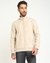 Men's Beige Polycotton Self Design Regular Fit High Neck Full Sleeve Sweatshirt