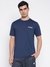 Liga Micro Textured Tech Silk Blue Solid Round Neck Slim Fit T-Shirt