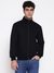 Guess Men Nicco Organic Jet Black Solid High Neck Regular Fit Zip Front Sweatshirt