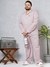 Men White Plus Size Solid Lounge Shirt and Pants Co-ords Set