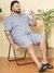 Men Blue Plus Size Geometric Print Lounge Shirt and Boxers Co-ords Set