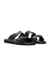 Buckled slides with twin faux-leather straps