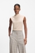 Sleeveless top in merino wool with mock neckline